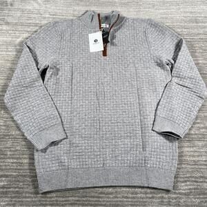 Runcati Sweater Mens Large Gray 1/4 Zip Mock Neck Waffle Knit Pullover Casual